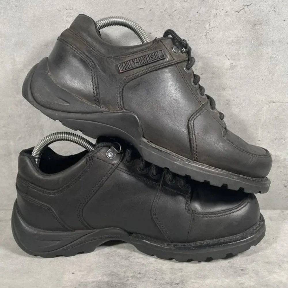 Harley Davidson Low‎ Top Boots Mens Sz 8.5 Womens 10 Riding Black Leather Shoes